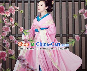 Traditional Ancient Chinese Imperial Consort Costume, Elegant Hanfu Chinese Tang Dynasty Embroidered Pink Dress Clothing for Women