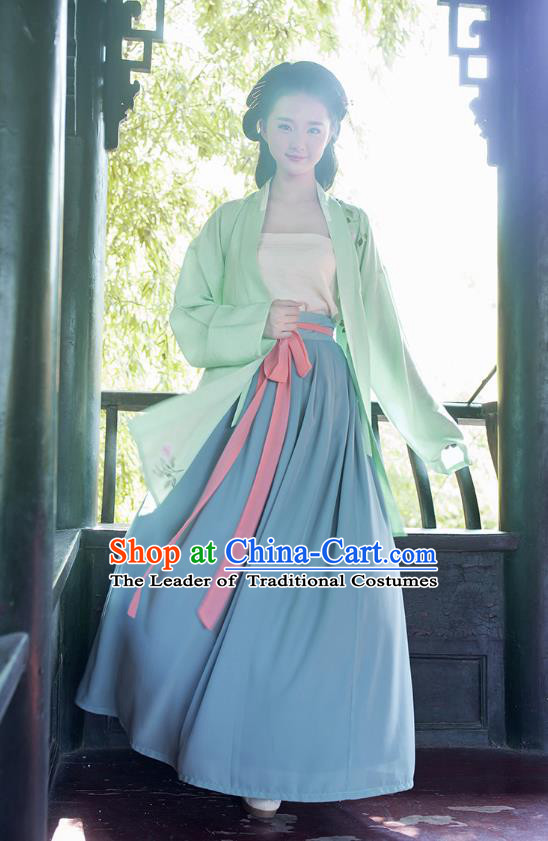 Traditional Chinese Ancient Hanfu Young Lady Costumes, Asian China Song Dynasty Princess Embroidery Dress Clothing for Women