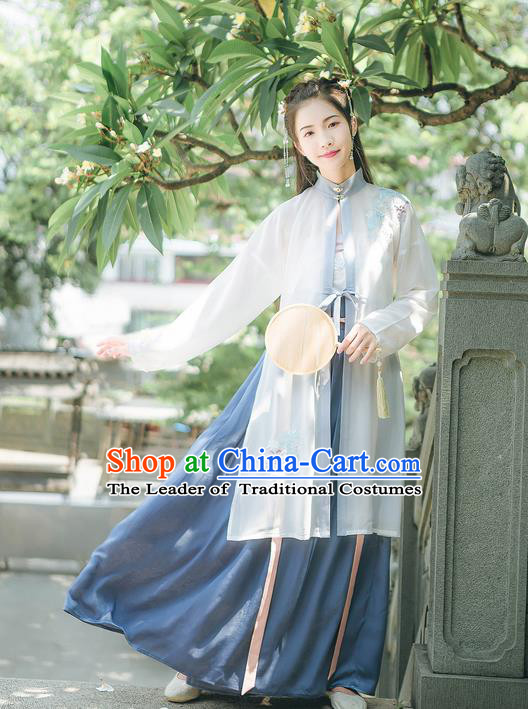 Traditional Chinese Ancient Hanfu Costume Young Lady Clothing, Asian China Song Dynasty Embroidered Clothing for Women