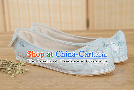 Traditional Chinese Ancient Hanfu Shoes, Asian China Han Dynasty Princess Shoes Embroidered Shoes Blue Blood Stained Shoes