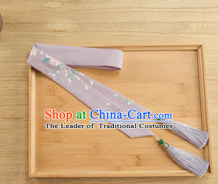 Traditional Chinese Ancient Hanfu Hair Accessories, Asian China Han Dynasty Princess Hair Clasp Printing Purple Tassel Silk Headband