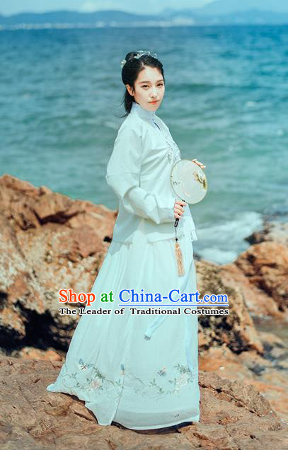 Traditional Chinese Ancient Palace Lady Costume, Asian China Ming Dynasty Princess Embroidered Blouse and Slip Skirts for Women