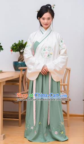 Traditional Chinese Ancient Palace Lady Costume, Asian China Ming Dynasty Imperial Concubine Embroidered White Blouse and Skirt Clothing for Women