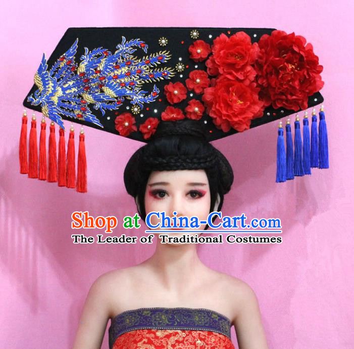 Traditional Handmade Chinese Hair Accessories Qing Dynasty Empress Banners Phoenix Headwear, Manchu Imperial Concubine Hairpins for Women