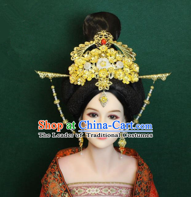 Traditional Handmade Chinese Hair Accessories Palace Lady Phoenix Coronet, China Tang Dynasty Princess Hairpins Headwear for Women