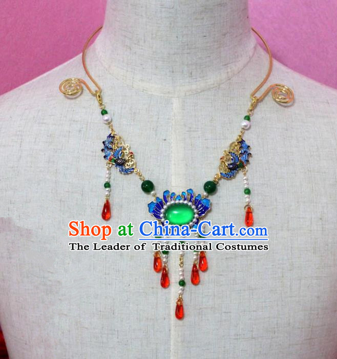 Traditional Handmade Chinese Jewelry Accessories Princess Cloisonne Necklace, China Tang Dynasty Empress Tassel Necklet for Women