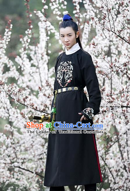 Traditional Chinese Ancient Hanfu Swordswoman Costume Embroidered Long Robe, Asian China Ming Dynasty Imperial Guards Clothing for Women