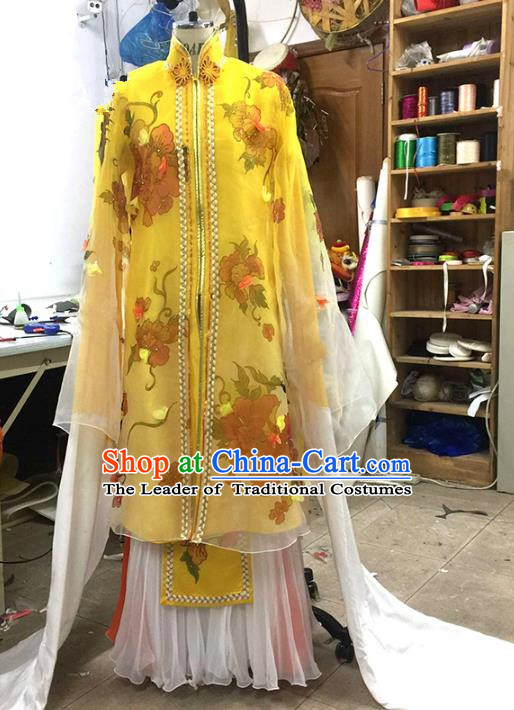 Traditional Chinese Peking Opera Dance Water Sleeve Yellow Costume, China Ancient Beijing Opera Hua Tan Fairy Dance Clothing for Women