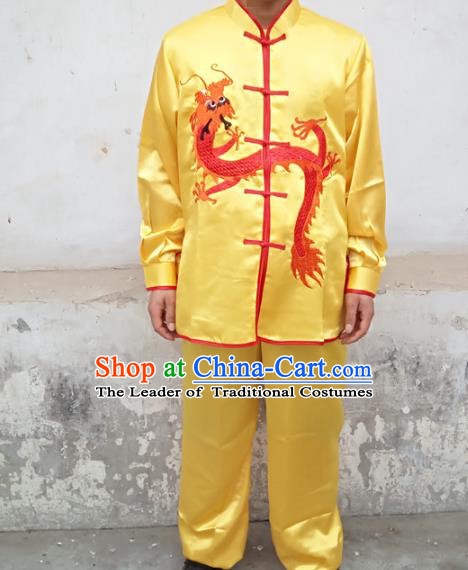 Traditional Chinese Classical Dance Yangge Fan Dance Costume, Folk Dance Drum Dance Lion Dance Yellow Clothing for Men