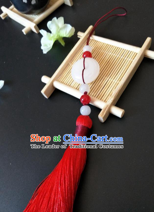 Traditional Handmade Chinese Hanfu Accessories Jade Pendant, China Palace Lady Red Tassel Waist Pendant for Women