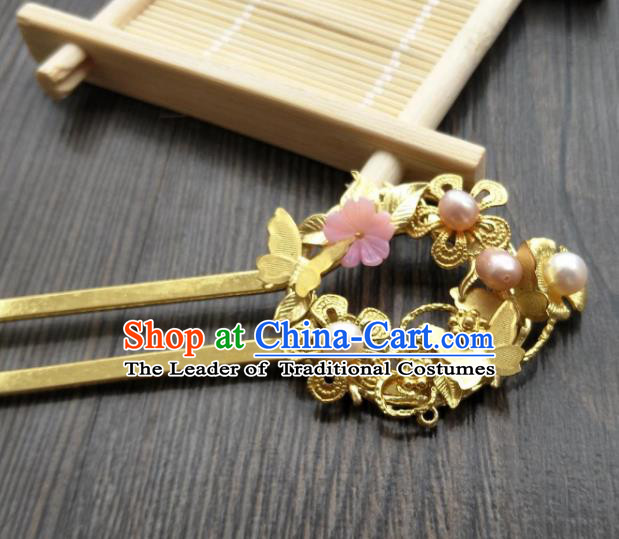 Traditional Handmade Chinese Hair Accessories Hanfu Golden Butterfly Hairpins, China Ancient Tang Dynasty Palace Lady Hair Stick for Women