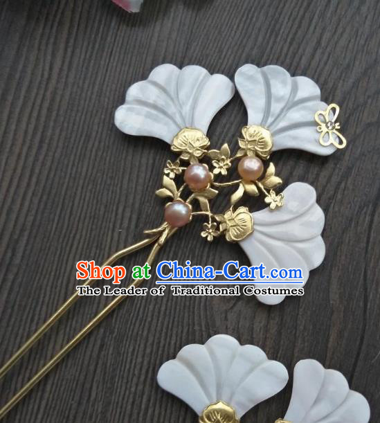 Traditional Handmade Chinese Hair Accessories Shell Hairpins, China Ancient Tang Dynasty Palace Lady Hanfu Hair Stick for Women