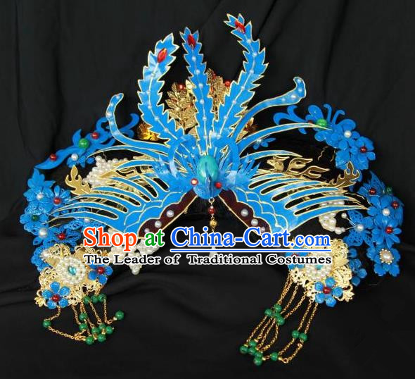 Traditional Handmade Chinese Qing Dynasty Hair Accessories Phoenix Headwear, Manchu High Coiffure Imperial Concubine Headpiece for Women