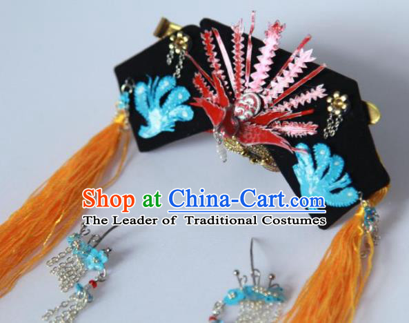 Traditional Handmade Chinese Qing Dynasty Hair Accessories Tassel Headwear, Manchu High Coiffure Imperial Concubine Headpiece