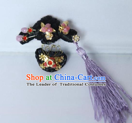 Traditional Handmade Chinese Qing Dynasty Hair Accessories Tassel Headwear, Manchu High Coiffure Imperial Concubine Headpiece Hairpins