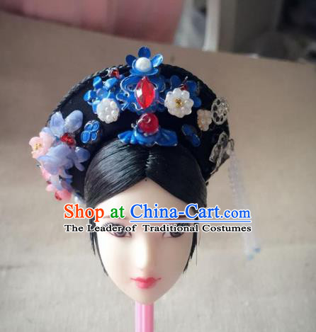 Traditional Handmade Chinese Qing Dynasty Hair Accessories Headwear, China Manchu High Coiffure Imperial Concubine Hat Headpiece