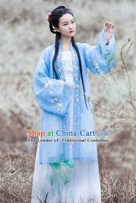 Asian Chinese Tang Dynasty Palace Lady Embroidered Costume Complete Set, Ancient China Princess BeiZi Hanfu Clothing for Women