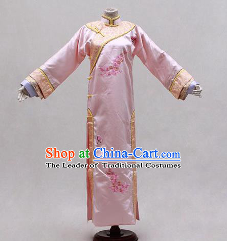 Traditional Ancient Chinese Manchu Imperial Concubine Pink Costume, Asian Chinese Qing Dynasty Princess Embroidered Dress Clothing for Women