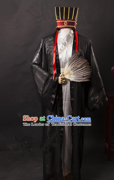 Traditional Chinese Peking Opera Old Men Costume, China Ancient Beijing Opera Three Kingdoms Zhuge Liang Gwanbok for Men