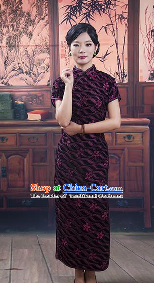 Traditional Ancient Chinese Republic of China Retro Cheongsam, Asian Chinese Chirpaur Embroidered Qipao Dress Clothing for Women