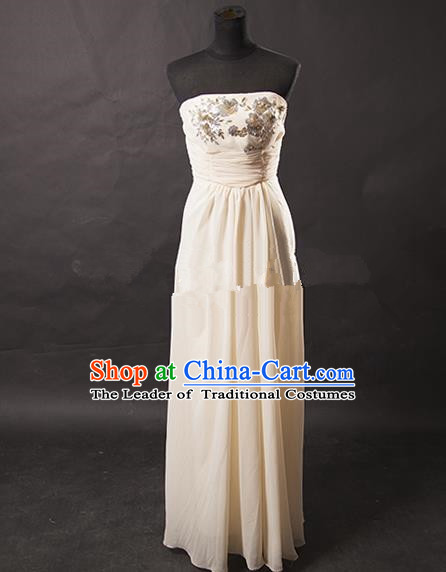 Traditional Chinese Modern Dancing Costume, Women Opening Classic Chorus Singing Group White Full Dress for Women