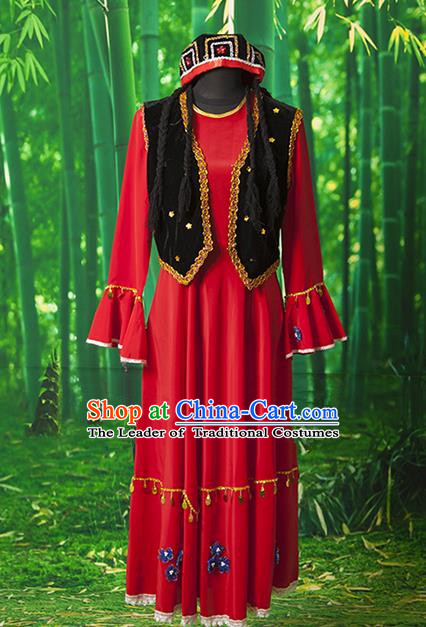 Traditional Chinese Uyghur Nationality Dancing Costume, Chinese Minority Nationality Uigurian Dance Dress for Women