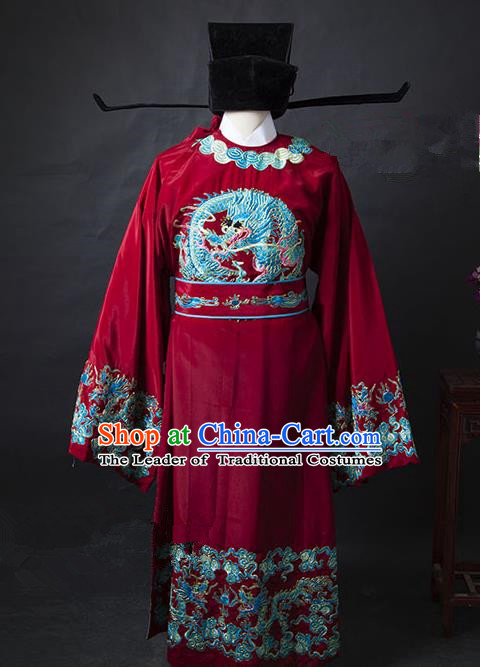 Traditional Chinese Peking Opera Bao Zheng Costume Embroidered Robe, China Ancient Beijing Opera Red Gwanbok for Men