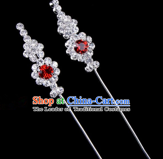 Traditional Beijing Opera Diva Hair Accessories Red Crystal Head Ornaments, Ancient Chinese Peking Opera Hua Tan Hairpins Hair Stick Headwear