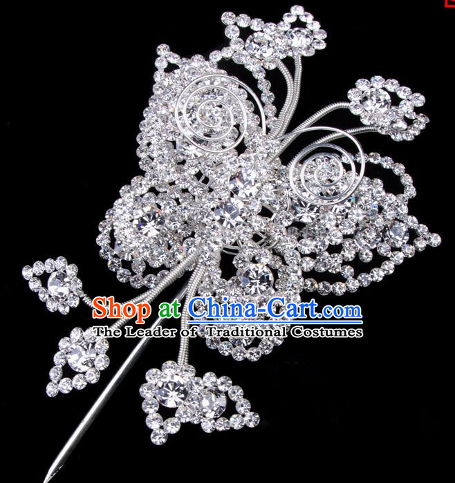 Traditional Beijing Opera Diva Hair Accessories Crystal Butterfly Head Ornaments, Ancient Chinese Peking Opera Hua Tan Large Hairpins Hair Stick Headwear