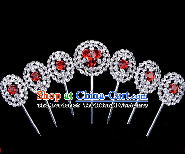 Traditional Beijing Opera Diva Hair Accessories Crystal Head Ornaments Hairpins Complete Set, Ancient Chinese Peking Opera Hua Tan Hair Stick Headwear