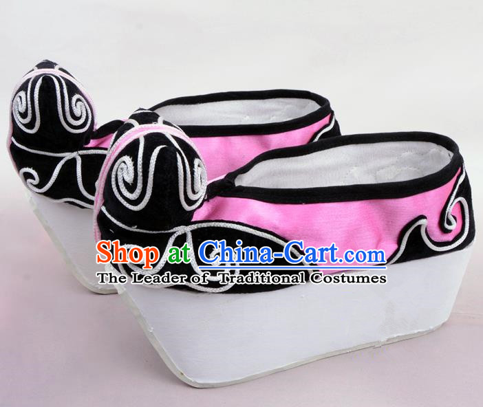 Traditional Beijing Opera Niche Pink Shoes Young Men Fulfillment of Cloud, Ancient Chinese Peking Opera Scholar Satin Flange Shoes