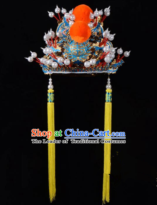 Traditional Beijing Opera Niche Hair Accessories Emperor Hat, Ancient Chinese Peking Opera Royal Highness Hat Headwear