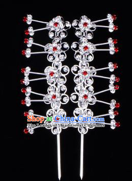 Traditional Beijing Opera Diva Hair Accessories Red Crystal Plum Blossom Head Ornaments Hairpins, Ancient Chinese Peking Opera Hua Tan Hair Stick Headwear