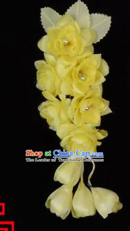 Traditional Beijing Opera Diva Hair Accessories Temples Yellow Silk Flowers Head Ornaments Hairpins, Ancient Chinese Peking Opera Hua Tan Hair Stick Headwear