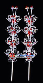 Traditional Beijing Opera Diva Hair Accessories Red Crystal Butterfly Head Ornaments Hairpins, Ancient Chinese Peking Opera Hua Tan Hair Stick Headwear