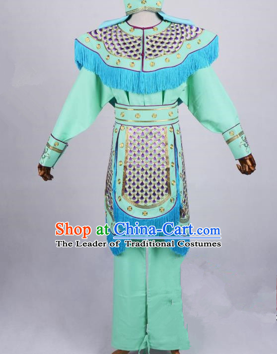 Top Grade Professional Beijing Opera Female Warriors Costume Swordplay Green Embroidered Dress, Traditional Ancient Chinese Peking Opera Blues Embroidery Clothing