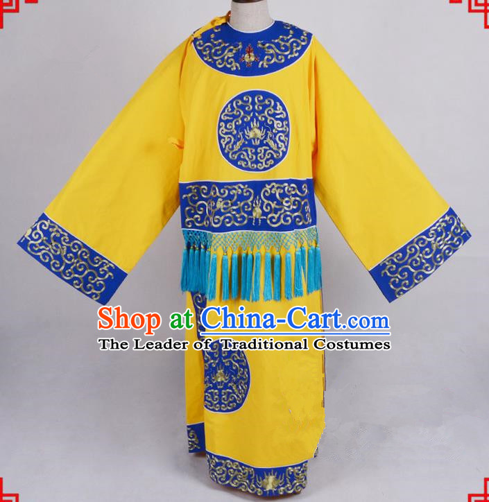 Top Grade Professional Beijing Opera Costume Eunuch Yellow Silk Embroidered Robe, Traditional Ancient Chinese Peking Opera Embroidery Clothing