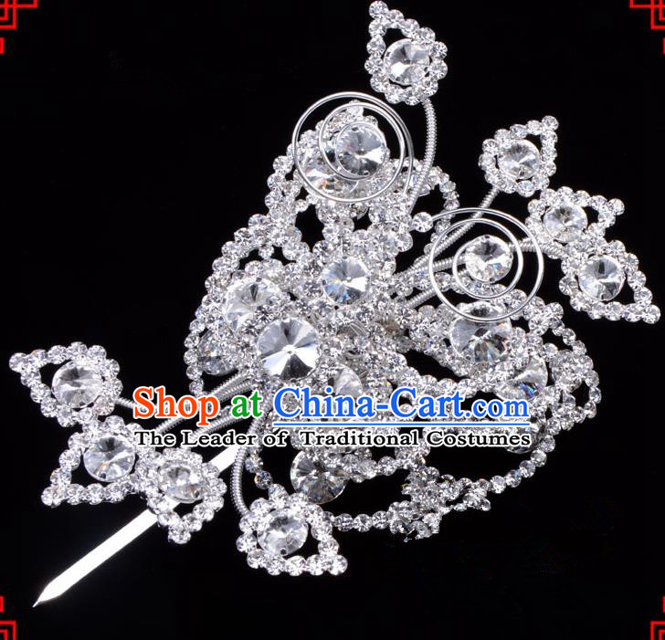 Traditional Beijing Opera Diva Hair Accessories Crystal Butterfly Large Hairpins, Ancient Chinese Peking Opera Hua Tan Hair Stick Headwear