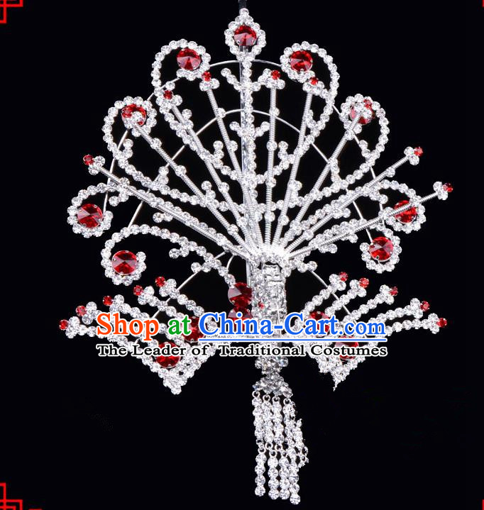 Traditional Beijing Opera Diva Hair Accessories Red Crystal Hairpins Phoenix Step Shake, Ancient Chinese Peking Opera Hua Tan Hair Stick Headwear