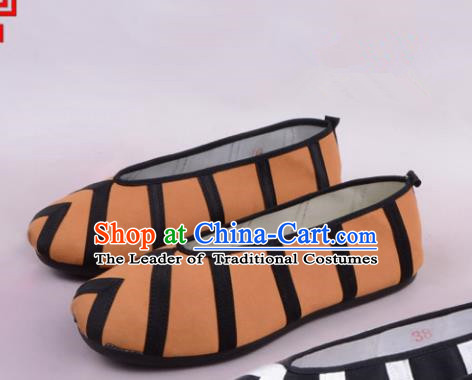 Traditional Beijing Opera Takefu Black Cloth Shoes, Ancient Chinese Peking Opera Brown Monk Shoes