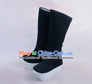 Traditional Beijing Opera Officer Boots Shoes, Ancient Chinese Peking Opera Takefu Flange High Leg Boots