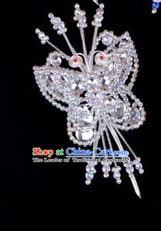 Traditional Beijing Opera Diva Hair Accessories Crystal Butterfly Head Ornaments Hairpin, Ancient Chinese Peking Opera Hua Tan Hairpins Headwear