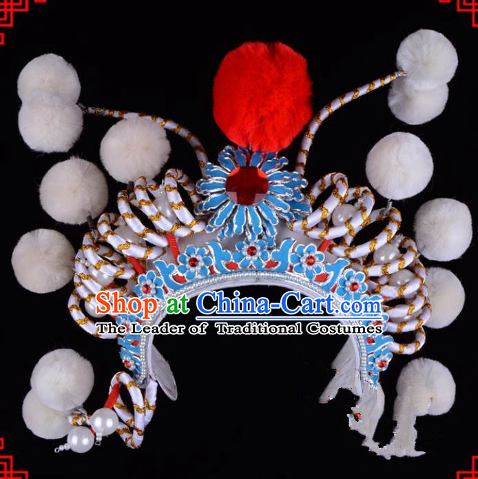 Traditional Beijing Opera Swordplay Hair Accessories Hat, Ancient Chinese Peking Opera Young Lady Blues Headwear