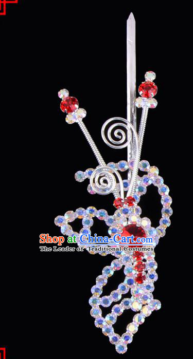 Traditional Beijing Opera Diva Hair Accessories Crystal Head Ornaments Hairpins, Ancient Chinese Peking Opera Hua Tan Hair Stick Headwear