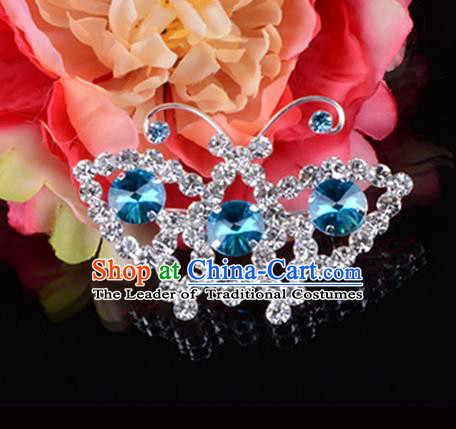 Traditional Beijing Opera Diva Jewelry Accessories Blue Crystal Brooch, Ancient Chinese Peking Opera Hua Tan Breastpin