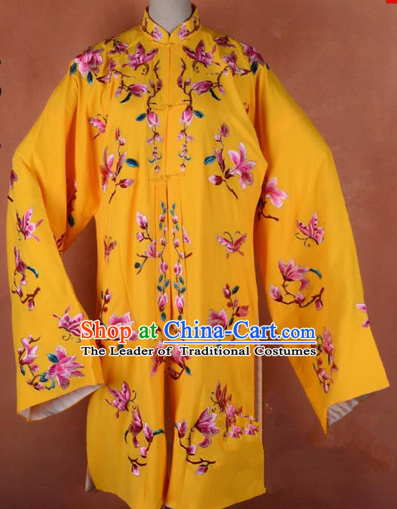 Top Grade Professional Beijing Opera Young Lady Costume Hua Tan Yellow Embroidered Outerwear, Traditional Ancient Chinese Peking Opera Diva Embroidery Mangnolia Clothing