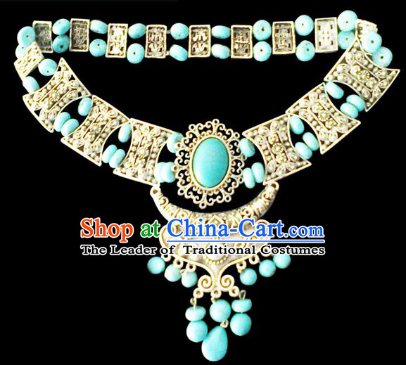 Traditional Chinese Mongol Nationality Hair Accessories Mongols Princess Coeruleolactite Headband, Chinese Mongolian Minority Nationality Headwear for Women