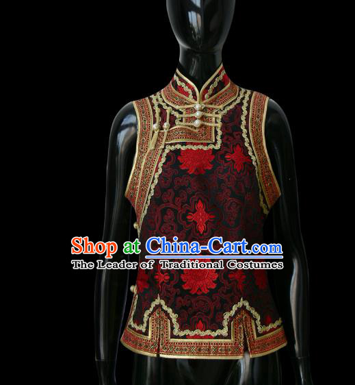 Traditional Chinese Mongol Nationality Dance Costume Mongolian Vest, Chinese Mongolian Minority Nationality Royal Highness Embroidery Waistcoat for Men