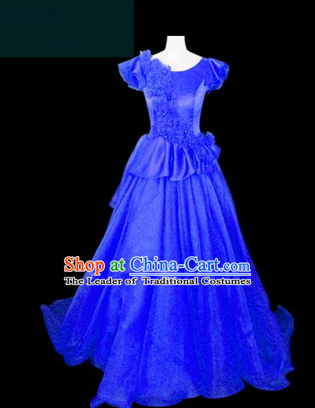 Traditional Chinese Modern Dancing Compere Performance Costume Chorus Singing Group Dance Wedding Blue Dress for Women