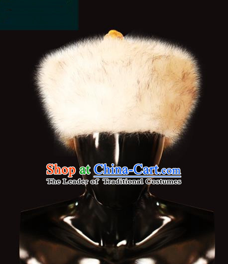 Traditional Chinese Mongol Nationality Royal Highness Wool Hat, Chinese Mongolian Minority Nationality Headwear for Men